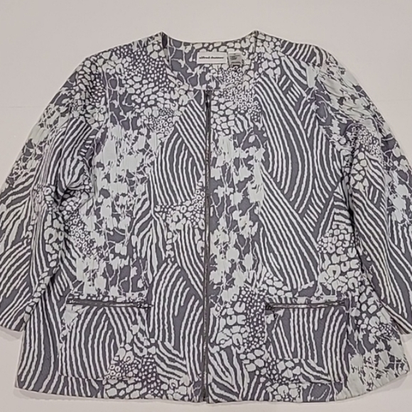 Alfred Dunner Gray Patterned Full Zipper Unlined Jacket Gray White 20 - Picture 3 of 10